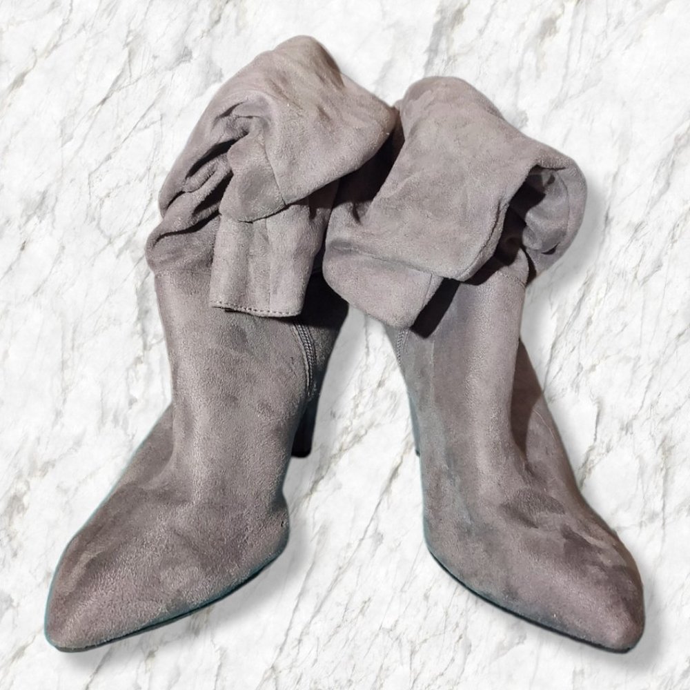 Christian Siriano sz 11 grey slouch ankle boots faux suede pointed toe, VGUC